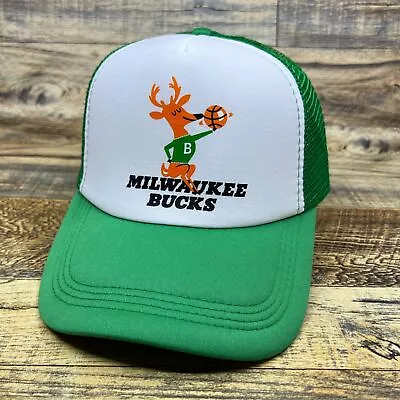 Milwaukee Bucks Mens Trucker Hat Green Snapback 1968 Original Vintage Logo Cap • $19.99