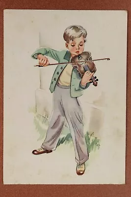 MAX BUSCH.​ Boy VIOLINIST Shoes Boots Young Virtuoso Violin. Old Postcard 1930s • $10.90