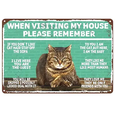 A 8  X 12  Lovely Metal Sign -Remember The  Rules From The Cat Of The House! • £4.65