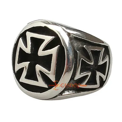 Men's Silver 316L Stainless Steel Maltese Celtic Iron Cross Biker Ring Size 7-13 • $7.99