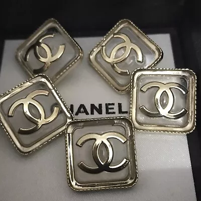 Set Of 5 Beautiful Rare Square Chanel Buttons ⭐️ Metal & Resin 💫 So Chic! • £75