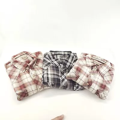 Lot Of 3 Arizona Western Shirts Mens Medium Brown White Black Plaid Pearl Snap • $26.78