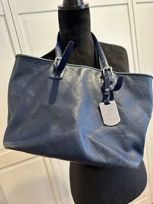 Longchamps Embossed Logo ALL Leather Blue Handbag Includes Bag Charm • $49