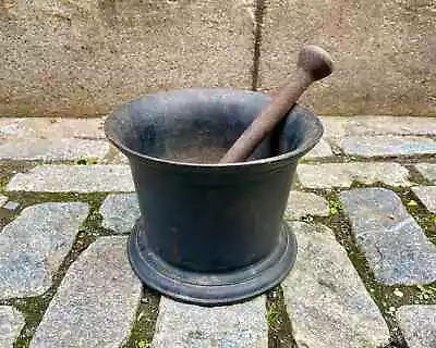 EXTRA LARGE Antique Cast Iron Mortar And Pestle 30 LBS Primitive Druggist Store  • $1295