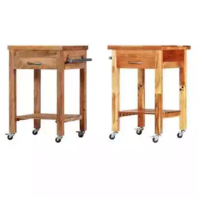 Kitchen Cart Wooden Rolling Kitchen Trolley Stand Solid Wood Acacia VidaXL • $246.99