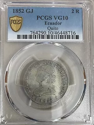 1852 Ecuador  2 Reales  1852 Gj  Quito Km # 33 Pcgs Vg 10. • $279.50