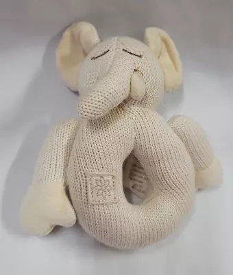 Miyim Organic Beige White Elephant Ring Rattle Plush Baby Toy Lovey 6  • $9.99