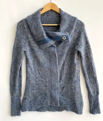 MODA INTERNATIONAL Teal Wool Mohair Blend Cardigan Sweater Snap Closure Size S • $29.95