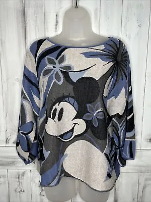 Womens Tommy Bahama Disney Minnie Mouse Blue Tropical Boxy 3/4 Sleeve Sweater S • $144.99