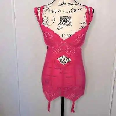 Victoria's Secret Hot Pink Long Line Sheer Corset Lingerie • £114.74