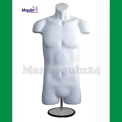 $62.68 • Buy MALE TORSO MANNEQUIN With TABLE TOP METAL STAND & HANGER  MEN WHITE DRESS FORM