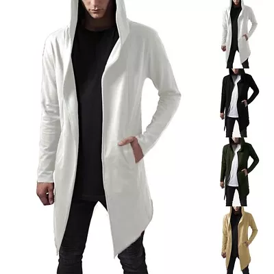 Stylish Men's Solid Color Long Hooded Cardigan Trench Coat Cloak Cape Jacket Top • $35.09