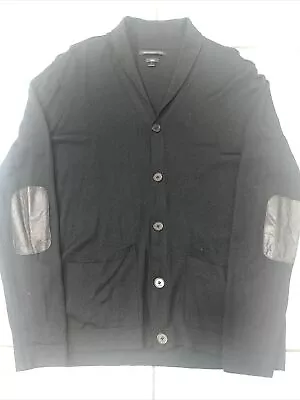 John Varvatos USA Luxe Black Merino Wool Button Up Cardigan Shawl Knit Sweater L • $25