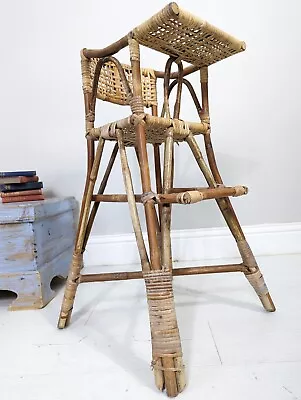 Vintage Bamboo & Cane Franco Albini Style High Chair High Seat Boho Retro Tiki • £70