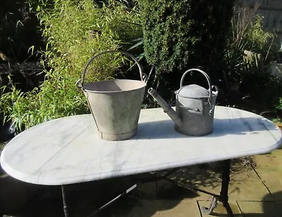 Vintage Small Galvanised Metal Garden Watering Can & Bucket Planters • £59.50