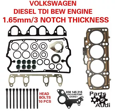 Cylinder Head Gasket Set With Bolts For VW TDI Diesel 1.9 BEW Eng 3 NOTCH • $93