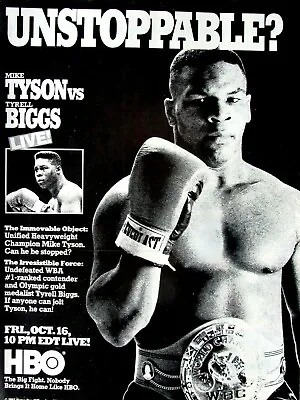 Mike Tyson UNSTOPPABLE Vs Tyrell Biggs 1987 HBO Original Print Ad 8.5 X 11  • $5.95