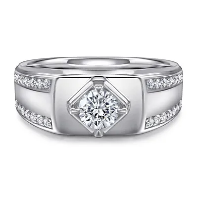 $33.99 • Buy Men's Solid 925 Sterling Silver Prong Setting Lab Diamond Wedding Ring M175