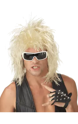 Men's Rock Dude Blonde Wig Punk Heavy Metal 80's Fancy Dress Costume Accessory • £20.99