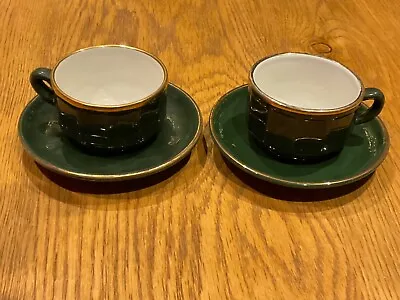£9.99 • Buy Apilco French Bistro Green Gold Coffee Cups & Saucers X 2