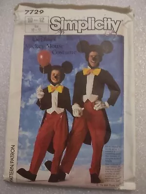 Simplicity 7729 Vintage Mickey Mouse Halloween Costume Pattern SZ 10-12 Uncut • $19.95