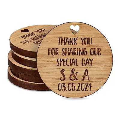 £10.99 • Buy Personalised Round Wedding Favours Table Decorations Wooden Confetti Charm Tags