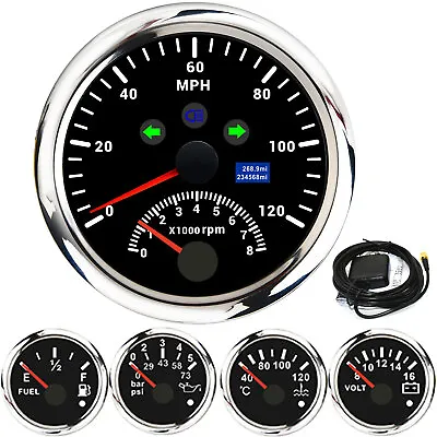 5 Gauge Set 85mm GPS Speedometer W/Tacho Volt Water Temp Oil Pressure Fuel Level • $99.36