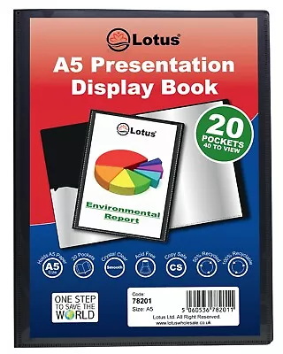 A5 BLACK 10/20/40/60 POCKET Pro. PRESENTATION DISPLAY BOOK FOLDER Ecoeco Recycle • £3.99