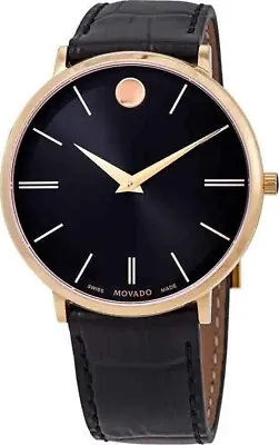 Movado UItra Slim 0607173 Black Dial Stainless Steel Men's Watch - NEW • $279.99