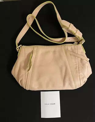 Women’s Cole Haan Light Pink & Lime Green Leather Trimmed Cross Body Purse • $24.99