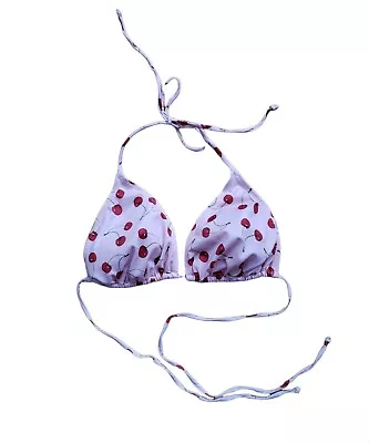 H&M Pink & Red Cherry Print Halter Bikini Swim Top Lightly Padded Size 36C • $15.50