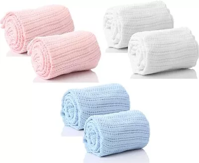 £6.99 • Buy 100% Cotton Premium Cellular Blanket, Extra Soft ,White,Blue & Pink