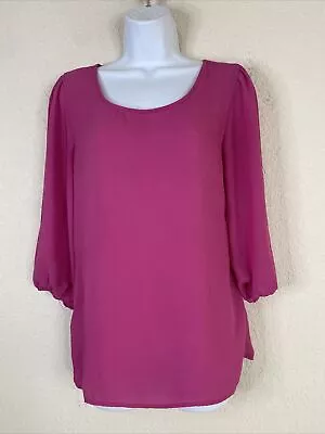 Miami Womens Size S Pink Bowtie Back Blouse 3/4 Sleeve Scoop Neck • $9.06