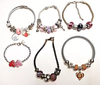 European Bracelets With Murano Beads Charms. Rhinestones Glass Crystal. All 6 • $35.99