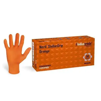 Heavy Duty Thick Nitrile Diamond Gloves Orange Mechanic Garage Tattoo Box 50 • £8.49