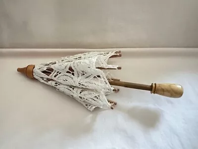 Vintage Lace Cloth Bamboo Children's Toy Size Parasol Umbrella • $21