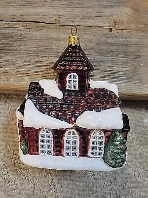 Snowy Church Handpainted Blown Glass Christmas Ornament Made In Poland NIOB • $12.99