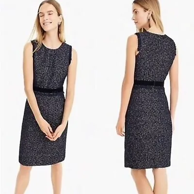 J.Crew Womens Sleeveless Sparkle Tweed Dress In Midnight Blue Size 8T • $70