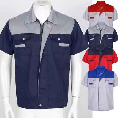 US Mens Color Block Work Shirt Motor Mechanic Uniform Short Sleeve Shop Jacket • $5.63