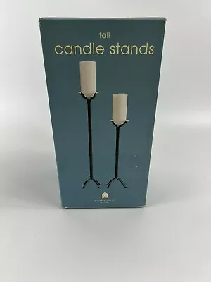 Michael Graves Tall  Candle Stands Holders Black Wrought Iron Set 2 Frost Glass • $49.99