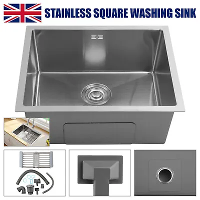 Large Super Deep Single Bowl Square Stainless Steel Kitchen Sink Undermount • £52.59