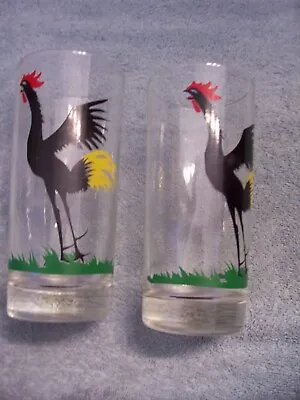2 Vtg MCM Libbey Black Rooster Bird Retro Drinking Glass  6  1/4” • $12.99