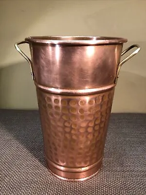 VINTAGE Hammered Copper Pot Two Bras Handles  Handcrafted Unsigned 8.5”t 5.5”d • $29