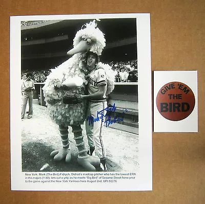  Tigers' Mark  Fidrych Photo With Big Bird With Printed Sig -Give Em The Bird ! • $19.95