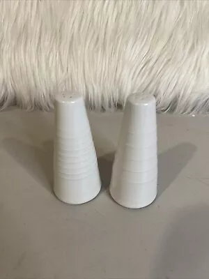 Vintage Set Salt/pepper Shaker Midcentury White Porcelain Cone Shape W/ Stoppers • $15