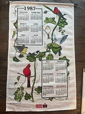 Vintage 1987 Linen Calendar Tea Towel/Wall Hanging Birds Cardinal • $9.85