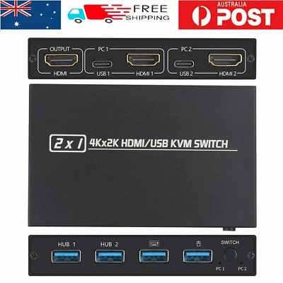 HDMI KVM Switch Box 2 Port USB 4K HDMI Switcher For Mouse & Keyboard Sharing AU • $33.69