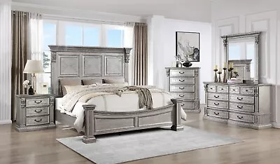 Modern Victorian Queen King 5PC Platinum Gray Traditional Bedroom Set B/D/M/N/C • $3398.99