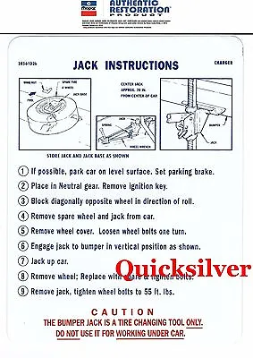 1968 Dodge Charger Jacking Instructions Trunk Lid Decal NEW Licensed MoPar • $9.49