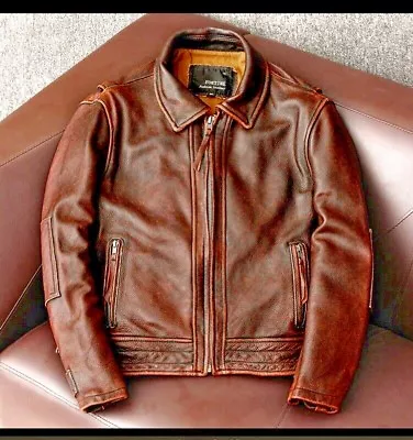 Vintage Style Motorcycle Short Stone Grinding Worn Leather Jacket Ride In • $150